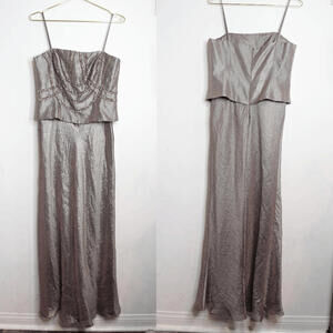 David's Bridal Green Bronze Iridescent Spaghetti Strap Maxi Formal Gown - 8
